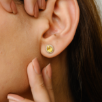 18k Solid Gold Yellow Sapphire Oval Studs - Image 2