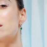 18k Solid Gold Emerald & Diamond Dangle Earrings - Image 5