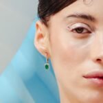 18k Solid Gold Emerald & Diamond Dangle Earrings - Image 2