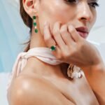 14K Solid Gold Emerald & Diamond Three Stone Ring - Image 2