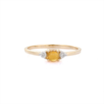 14K Solid Gold Cabochon Citrine and Diamond Ring