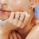 18K Solid Gold Emerald Diamond Eternity Band - Image 3