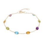 14K Solid Gold Multi Gemstone Stackable Bracelet