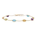 14K Solid Gold Multi Gemstone Stackable Bracelet - Image 4