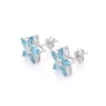 18k Solid Gold Blue Topaz Flower Studs - Image 3