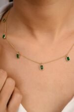 14K Solid Gold Emerald Charm Necklace - Image 3