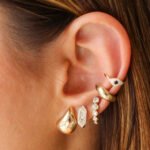 18k Solid Gold Diamond & Sapphire Evil Eye Ear Cuff - Image 2