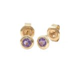 18k Solid Gold Bezel Birthstone Stud Earring - Image 10