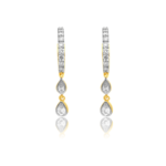 18k Gold Moissanite Diamond Double Pear Bezel Drop Hoop Earring