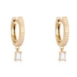 14K金莫桑石鑽石長方形吊墜耳環