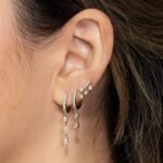 18k Gold Moissanite Diamond Double Pear Bezel Drop Hoop Earring - Image 2