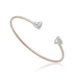 14K Gold  Lab Grown Double Heart Bangle - Image 3