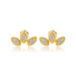 14K Gold Moissanite Diamond Trio Petal Flat Back Earring