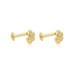 14K Gold Moissanite Diamond Trio Petal Flat Back Earring - Image 3