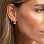 14K Gold Moissanite Diamond Baguette Drop Hoop Earring - Image 3