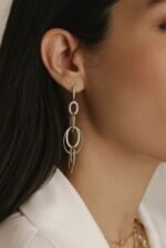 14K Gold Moissanite Diamond Multi Oval Drop Hoop Earring - Image 2