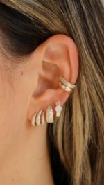 14K Gold Moissanite Diamond Cage Lobe Stud Earrings - Image 2