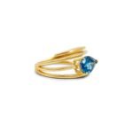18K Solid Gold London Blue Topaz Pear Wrap Ring - Image 3