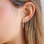 14K Gold Hoop Spaced Bezel Moissanite Diamond Connecting Earring - Image 2