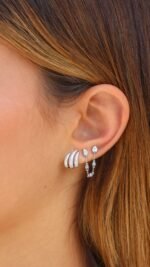 14K Gold Moissanite Diamond Cage Lobe Stud Earrings - Image 3