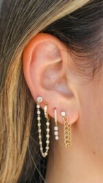 14K Gold Hoop To Stud Bezel Moissanite Diamond Connecting Earring - Image 2