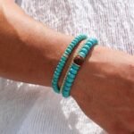 14K Solid Gold Turquoise Double Diamond Beaded Bracelet - Image 2