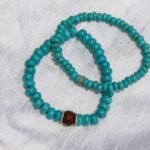 14K Solid Gold Turquoise Double Diamond Beaded Bracelet - Image 3