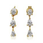 18k Gold  Moissanite Diamond Triple Prong Pear Earring