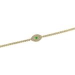 14K純金密鑲鑽石綠寶石邪眼手鍊