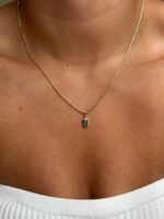 14K Solid Gold Emerald Shaped London Blue Topaz Charm - Image 2