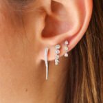 14K Gold Moissanite Diamond Hoop Solid Double Line Spike Earring - Image 3