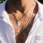 14K Solid Gold Multi Mother of Pearl Rectangle Necklace - Image 3