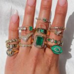 14K Solid Gold Emerald Cut Diamond Emerald Open Ring - Image 3