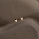 14K Solid Gold Raindrop Pearl Onyx Studs Earring - Image 4
