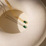 18k Solid Gold Emerald Gemstone Minimalist Gold Necklace - Image 4