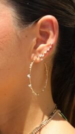 14K Gold Lab Grown Multi Diamond Prong Large Hoop Earring - Image 2