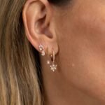 14K Gold Moissanite Diamond Baguette Drop Hoop Earring - Image 2