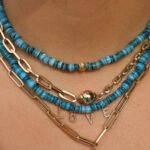 18k Solid Gold Yellow Sapphire And Blue Heishi Beaded Necklace - Image 2