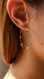 14K Gold Moissanite Diamond In And Out Hoop Earrings - Image 3