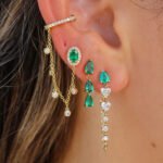 14K Solid Gold Diamond Oval Emerald Connecting Ear Cuff - Image 2