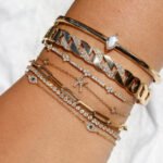 18k Solid Gold Diamond Sapphire Three Evil Eye Bracelet - Image 2