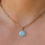 14K Gold  Diamond Round Turquoise Pendant - Image 3