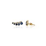 18k Solid Gold Diamond Blue Sapphire Graduated Climber Earring - Image 2