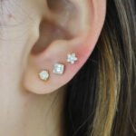 14K Gold Moissanite Diamond Prong Flower Stud Earring - Image 2