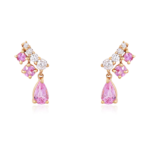 18k金粉紅藍寶石梨形莫桑石鑽石條形耳環