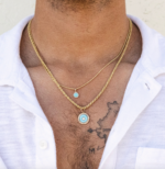 14K Gold  Diamond Round Turquoise Pendant - Image 2