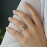 14K Solid Gold Emerald with Halo Diamonds Ring - Image 6