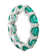 18K Solid Gold Natural Emerald and Diamond Eternity Band - Image 4