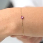 18k Solid Gold Ruby and Diamond Flower Charm Bracelet - Image 3