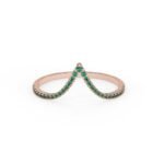 14K Solid Gold V Shape Natural Emerald Wedding Band